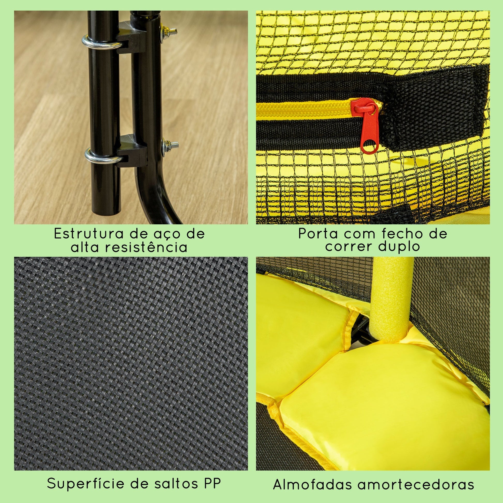 ZONEKIZ Trampolim Infantil Ø110 cm Trampolim para Crianças de 1 - 10 Anos com Rede de Segurança Barra Ajustável para Interior e Exterior Ø140x120 - 140 cm Amarelo - A minha loja