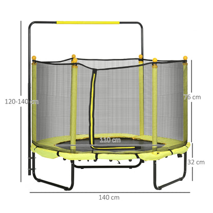 ZONEKIZ Trampolim Infantil Ø110 cm Trampolim para Crianças de 1 - 10 Anos com Rede de Segurança Barra Ajustável para Interior e Exterior Ø140x120 - 140 cm Amarelo - A minha loja