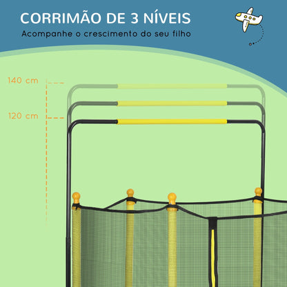 ZONEKIZ Trampolim Infantil Ø110 cm Trampolim para Crianças de 1 - 10 Anos com Rede de Segurança Barra Ajustável para Interior e Exterior Ø140x120 - 140 cm Amarelo - A minha loja