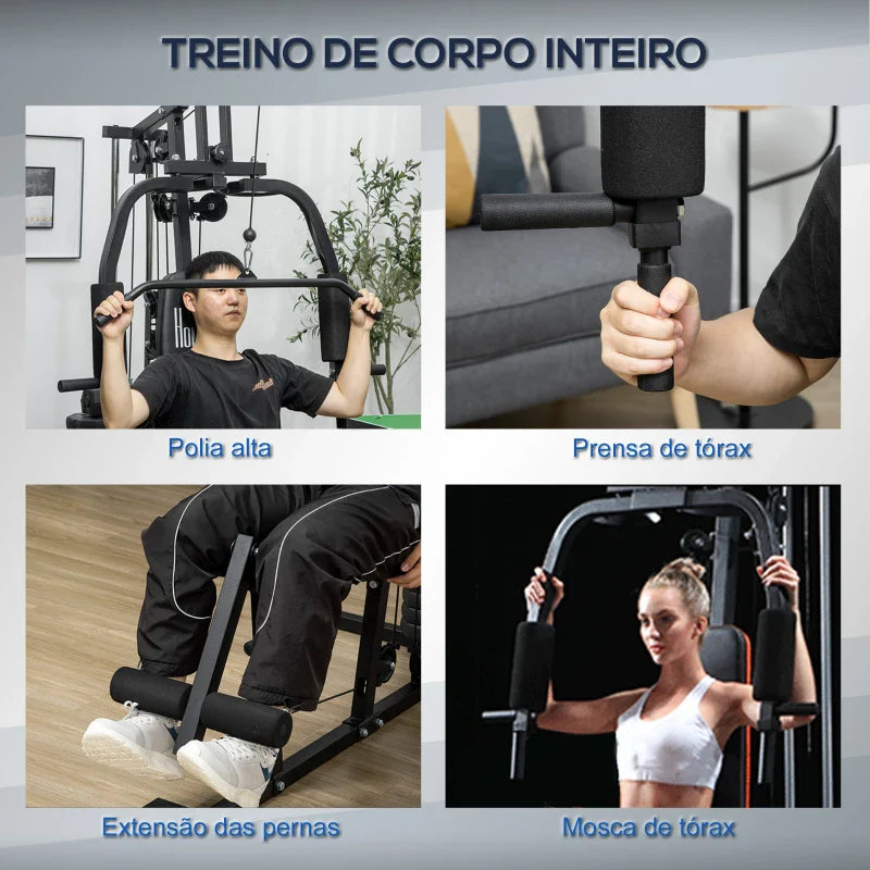 Multi-Estação Máquina de Musculação com Estribo para Pernas Placas de Pesos de 45kg Carga Máxima 110kg Treinamento Fitness em Casa Ginásio 135x103x200 cm Preto